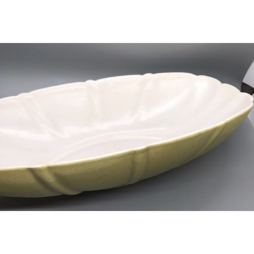 Vintage Serving Bowl in Vintage Yellow/Green With White Curved - Bauer Pottery